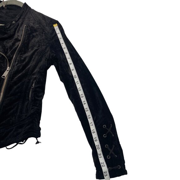 Free People Lacey velvet  jacket Womens XS Black Moto Jacket Lace-Up Details - Picture 12 of 12